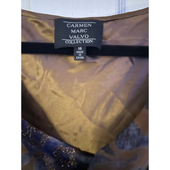 Carmen Marc Valvo embellished brown and blue black drape top size 14 - Picture 1 of 7
